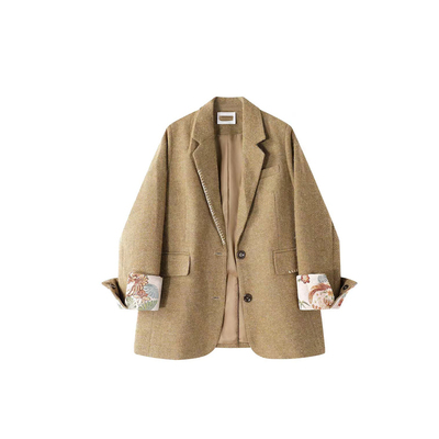 时尚设计外穿卡其色西装外套休闲