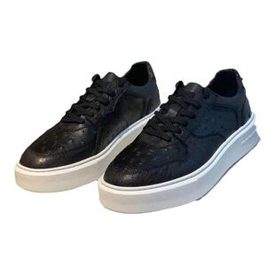 全真鸵鸟皮男鞋春秋新款时尚休闲板鞋轻质舒适平底正品真皮皮鞋子