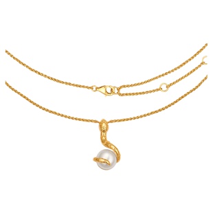 MGS/曼古银小金蛇银镀18K金珍珠项链S925纯银轻奢新中式复古首饰