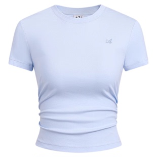 A21女装夏款修身合体简约大方短袖纯色t恤休闲大方女款打底衫上衣