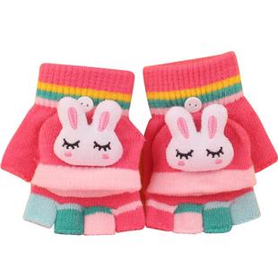 儿童手套冬保暖半指翻盖两用宝宝可爱幼儿男孩女孩五指针织小学生