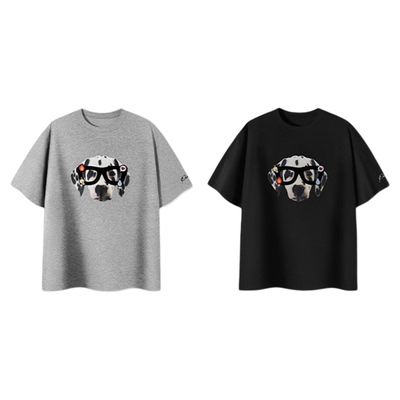 PSO Brand男装女装五合一功能针织眼镜小狗印花短袖T恤半袖上衣潮