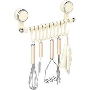 吸盘厨房挂钩一排壁挂滑轨挂钩架橱柜门内侧免打孔勺子铲子置物架