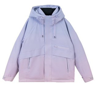 鸭鸭羽绒服男女同款渐变色保暖短款2025冬季新款厚实连帽工装外套