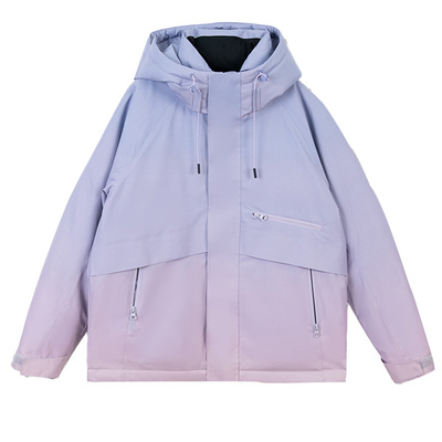 鸭鸭短款连帽渐变色羽绒服