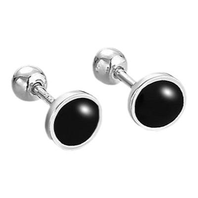 S9纯银耳钉简约圆形黑色足