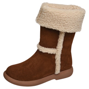 金猴女靴短靴冬季女鞋保暖中筒靴两穿2024新款加绒加厚毛毛雪地靴