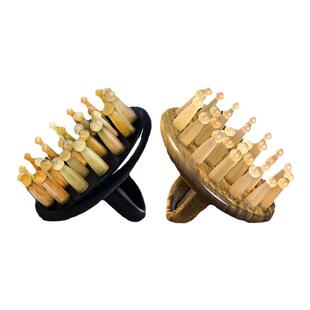 正品天然绿黑檀老黄牛角插齿按摩梳经络头部皮疗腿腹刮痧全身通用