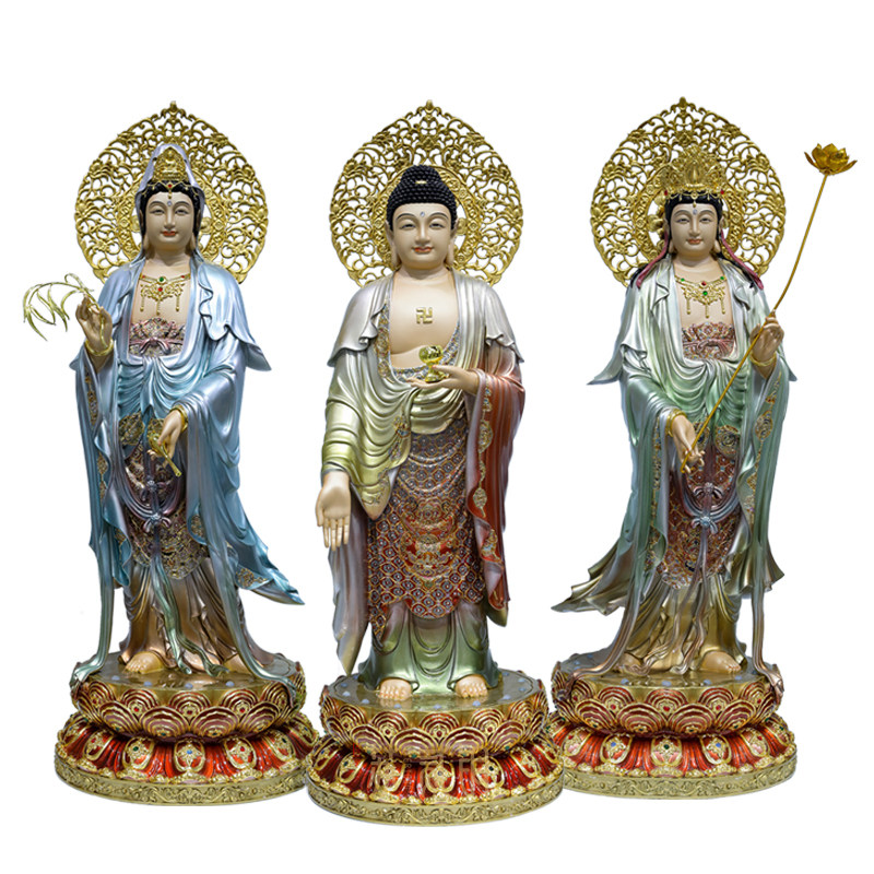 纯铜西方三圣佛像供奉摆件