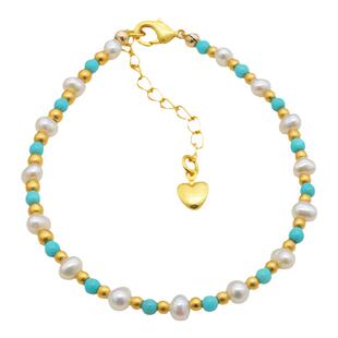 MISS HELEN晓山青仿绿松石手链女原创设计天然玉石珍珠沙金手串