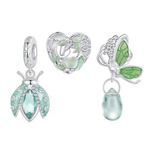 绿洲蝴蝶串珠925纯银珠子散珠瓢虫吊坠diy手链配饰时尚饰品配件