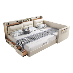 二胎家庭床亲子床一家三四口子主卧室大床双人床超大拼接床真皮床