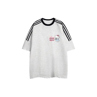美式cute卡通kt猫三条杠纯棉短袖t恤男女宽松大码T夏季新款上衣服