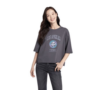 GUESS女士美式复古logo多色纯色短款T恤-W4PP97K2Q40