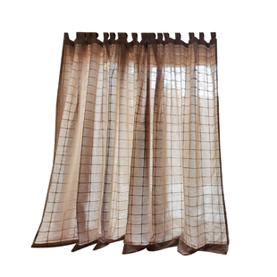 拾光日式吊带窗帘大格子奶茶色棉麻感复古落地卧室民宿定制原木风