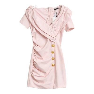 BALMAIN 春夏女士宫廷风褶皱V领短款连衣裙银泰百货精品 301596