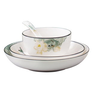 优尊陶瓷釉中彩餐具家用新中式加厚防烫碗盘碟单个无铅微波炉适用