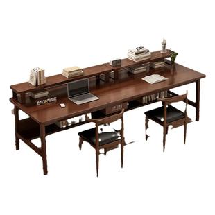 长条桌子双人办公桌台式电脑桌实木腿工作台书桌学生家用学习写字