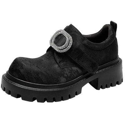 MIO米奥大头乐福鞋中国风2025秋季新款魔术贴增高厚底5cm单鞋女