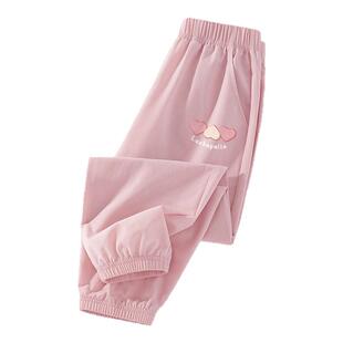 拉夏贝尔女童裤子夏薄款女孩防蚊夏天运动长裤儿童夏季冰丝速干裤