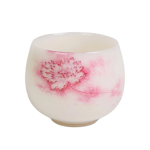 轻奢高档主人杯冰种羊脂玉茶杯单个茶杯柿柿如意杯家用手工品茗杯