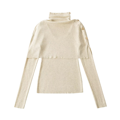 高领针织披肩长袖打底针织衫套装