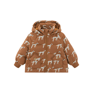 WirraWirra北欧风狗狗拿铁满印羽绒服冬季儿童连帽尖顶帽保暖外套