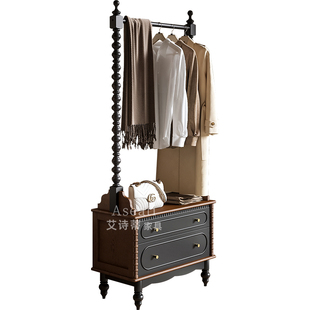 艾诗蒂法式实木衣帽架床头柜一体中古美式家具卧室床尾落地挂衣架