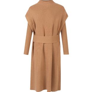 Maseley/玛塞莉100%羊毛连衣裙冬季新款显瘦配袖法式收腰套裙女