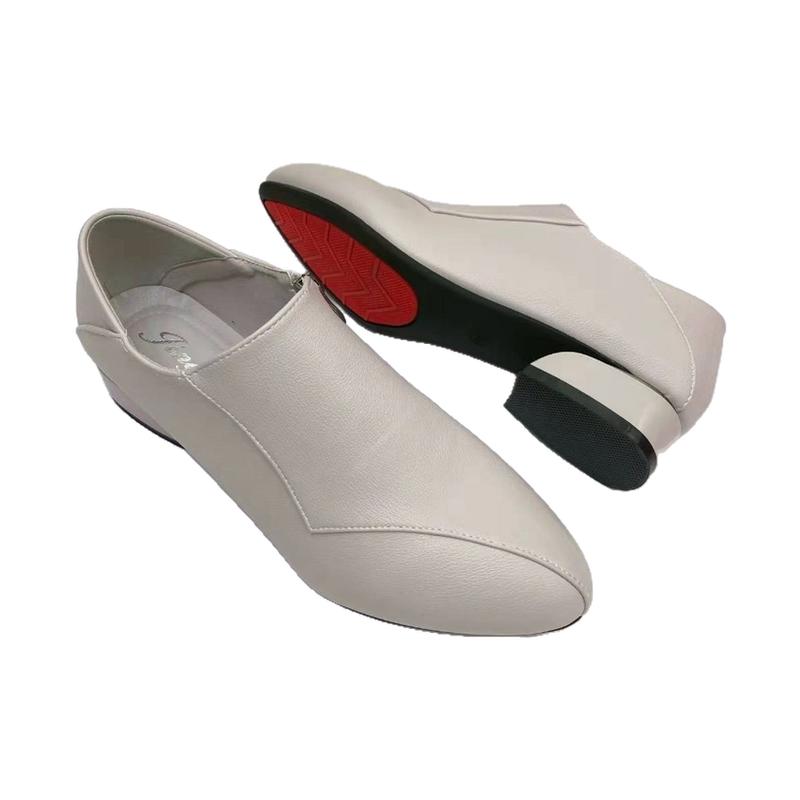 中跟小皮鞋女2026年新款女鞋尖头软底单鞋深口春秋防滑日常红色鞋