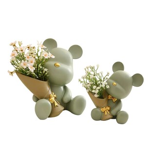 北欧创意捧花暴力熊玄关客厅摆件家居电视柜桌面装饰乔迁新居礼品