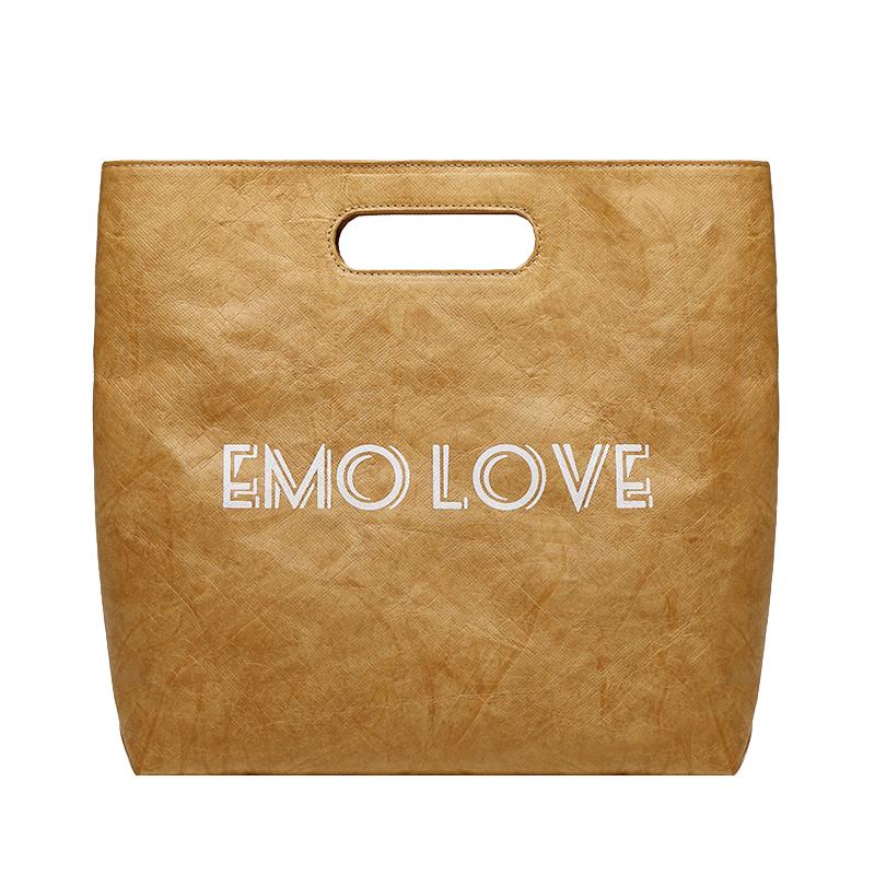EMO LOVE全新牛皮纸袋休闲手提袋男女同款软手拿袋小众设计通勤包