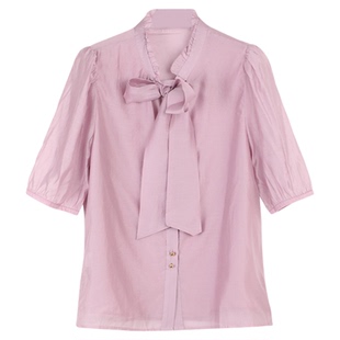 Lavinia法式系带花边儿领设计感天丝上衣女夏新款OL气质衬衫