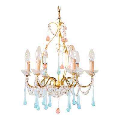 法式梦幻蓝色全铜水晶吊灯卧室