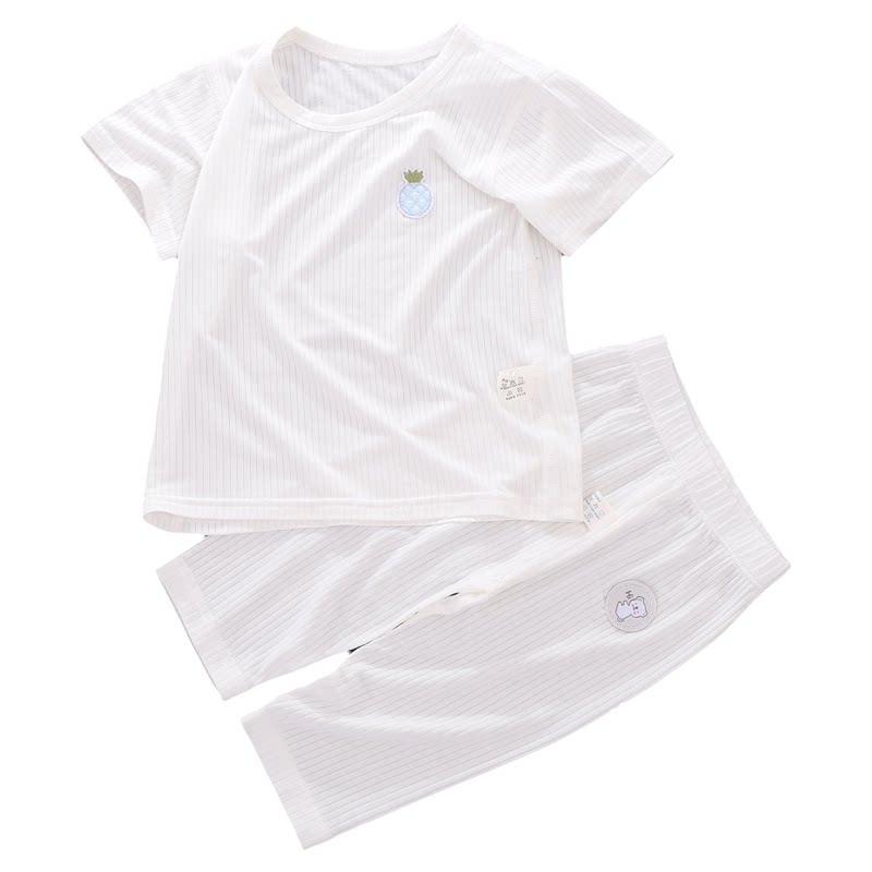 宝宝短袖套装长裤分体夏季薄款冰丝莫代尔0一3月婴儿夏天衣服夏装