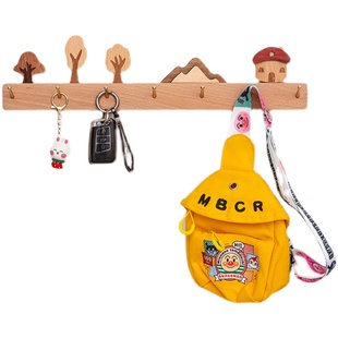 挂衣架壁挂墙上入户玄关钥匙挂钩创意可爱实木衣帽钩免打孔挂衣钩