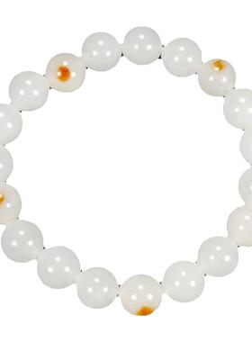 和田玉圆珠冰底羊脂白洒金皮手串