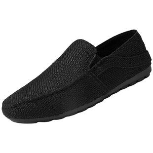 男鞋春季透气薄款一脚蹬运动软底布鞋上班工作黑色防臭耐磨豆豆鞋