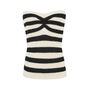 MosesQueen魔西女王条纹针织抹胸连衣裙女夏季收腰显瘦包臀短裙子