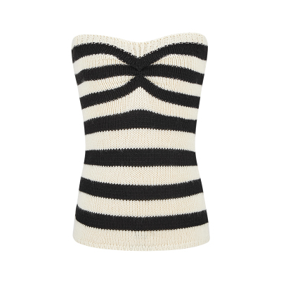 条纹针织抹胸连衣裙显瘦包臀短裙