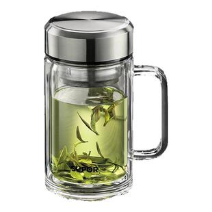 苏泊尔玻璃茶杯男士泡茶专用双层玻璃带把手2025新款办公室泡茶杯