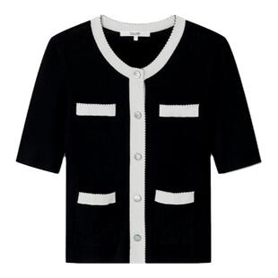 Laurel春夏时尚休闲简约白撞黑单排扣针织衫女LWD343M02000