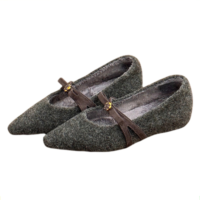 法式尖头加绒玛丽珍外穿毛毛单鞋