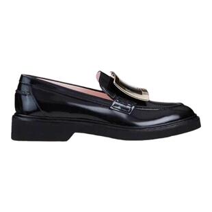 1h可退 香港直邮Roger Vivier 金属扣黑色皮质乐福鞋 圆头舒适百