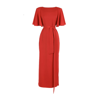 黑暗荣耀林智妍珍同款红色灯笼袖开叉连衣裙女高级感晚礼服赫本风