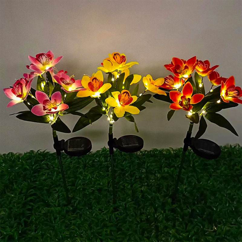 太阳能7头兰花灯户外太阳能草坪灯仿真花灯庭院花园别墅装饰灯