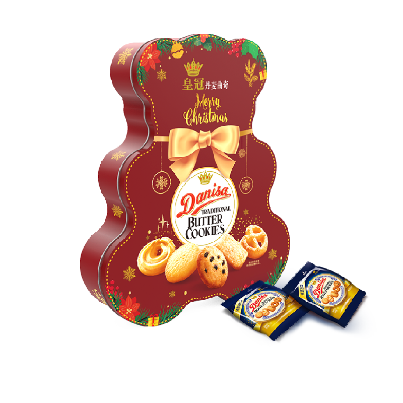 DANISA/皇冠儿童圣诞小熊形状132g*1盒曲奇饼干两种颜色随机发货