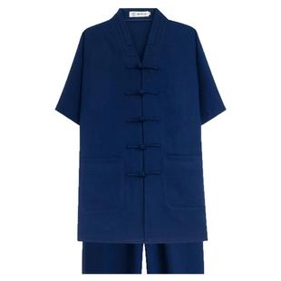 武当三清领道服竹节麻夏季对襟三宝领男女短袖居士服正一道士服装