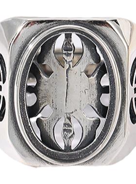 纯银戒指空托镶嵌绿松石中国风