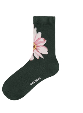 Desigual新品雏菊手绘印花中筒袜